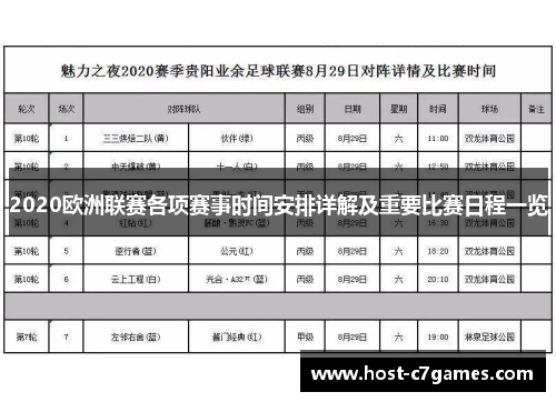 2020欧洲联赛各项赛事时间安排详解及重要比赛日程一览